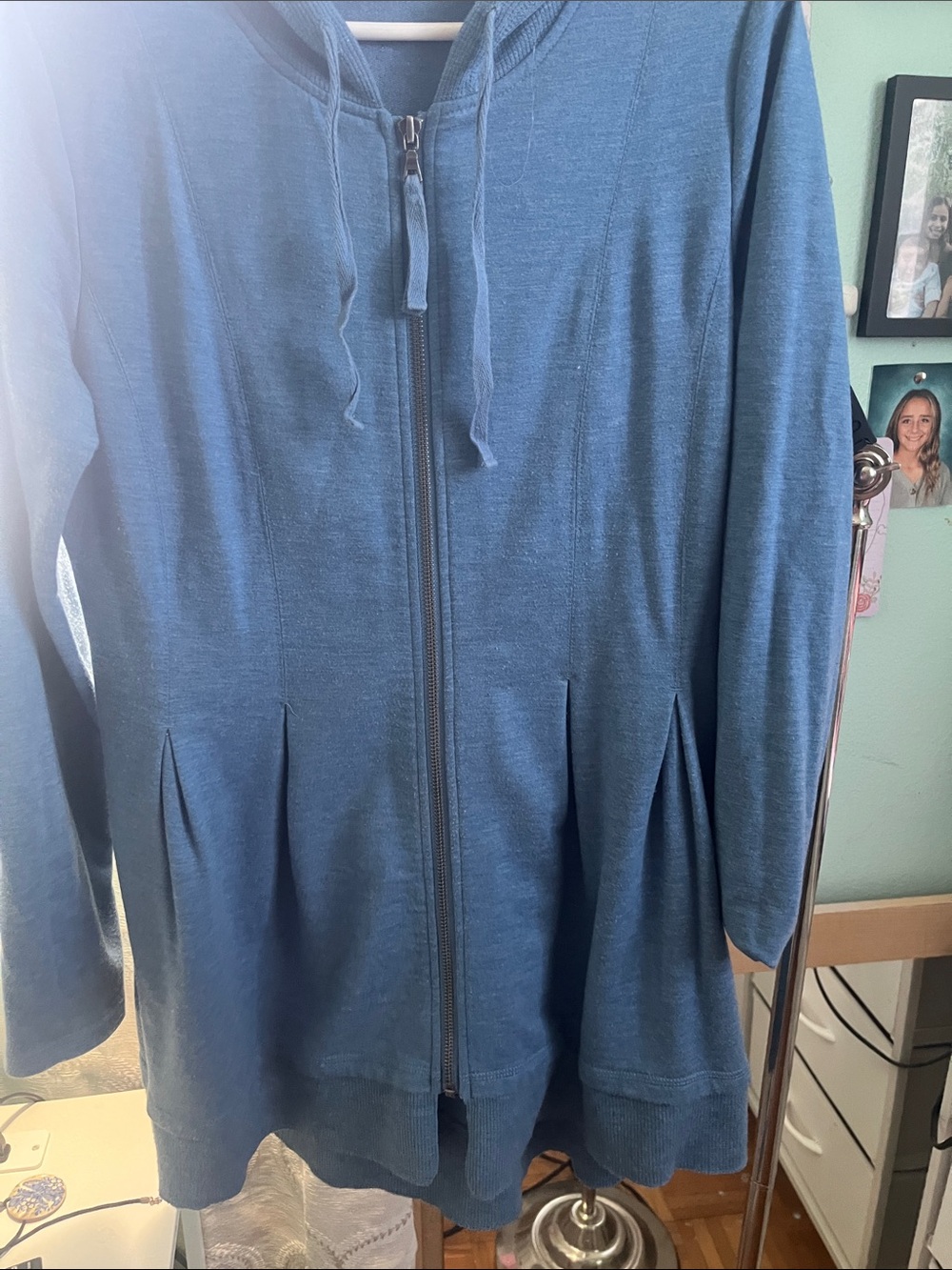 Women's Blue Zip-Front Sweater Vest with Pleat Details